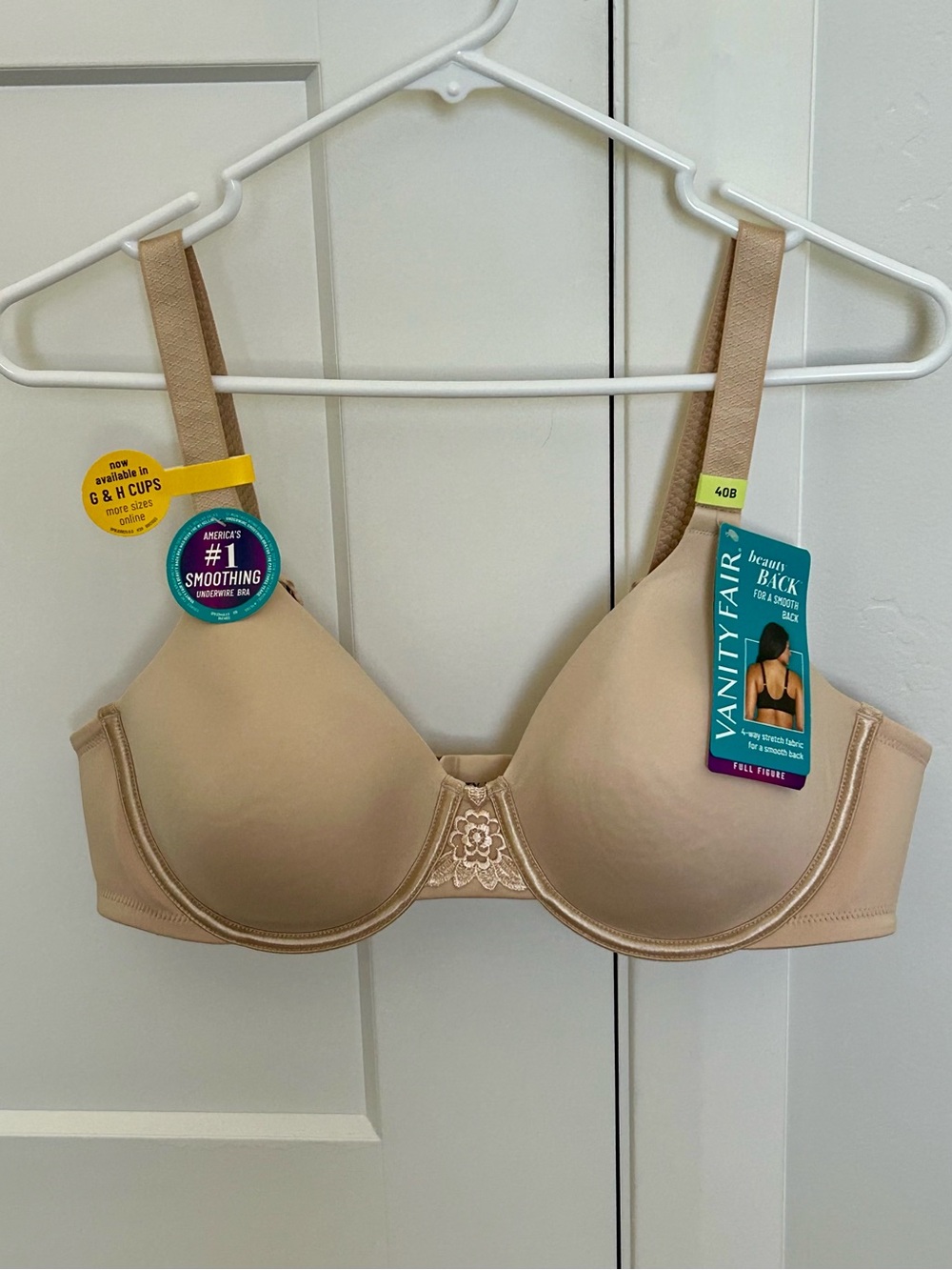 VANITY FAIR 76380 FULL FIGURE BEAUTY BACK UNDERWIRE BRA DAMASK NEUTRAL 40B